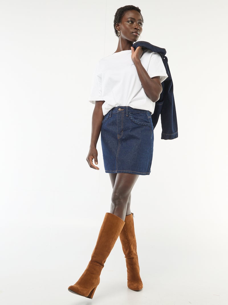 Jupe en jean poches tressées Bleu - Kiabi