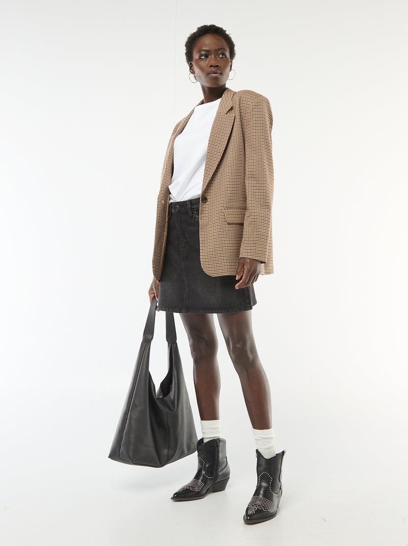 Jupe en jean poches tressées Noir - Kiabi