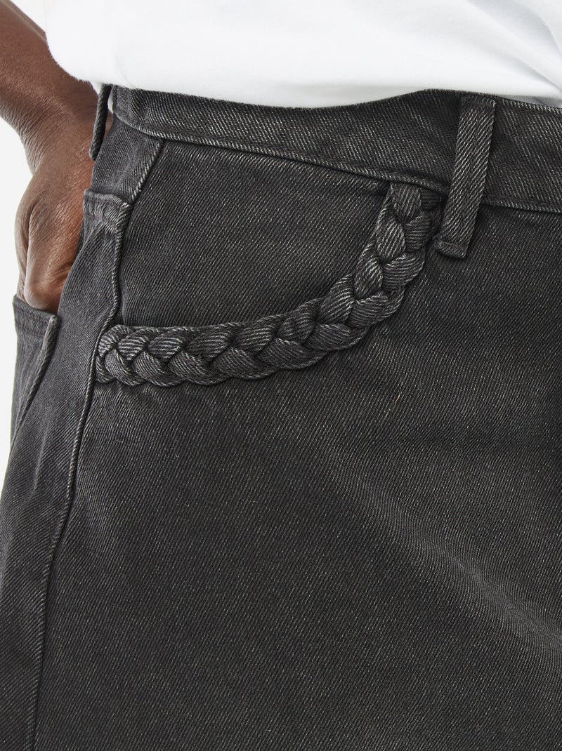 Jupe en jean poches tressées Noir - Kiabi