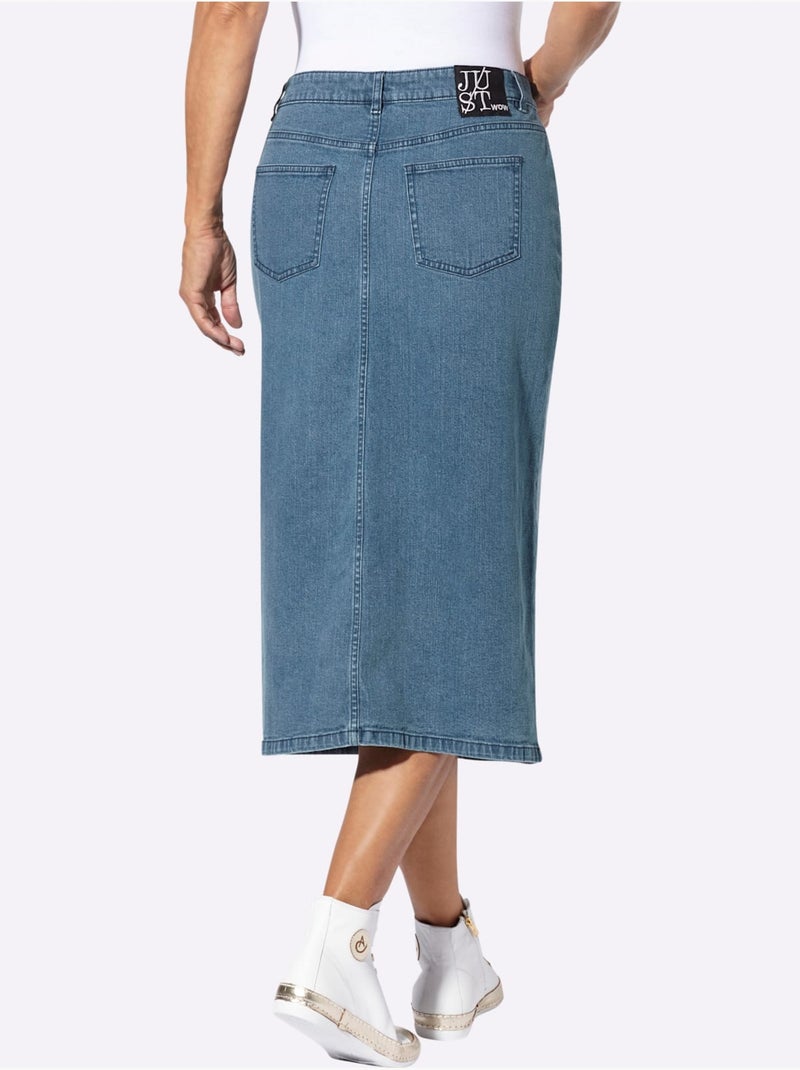 Jupe En Jean Qualité Coton - Taille Standard - Witt Bleu Blanc - Kiabi