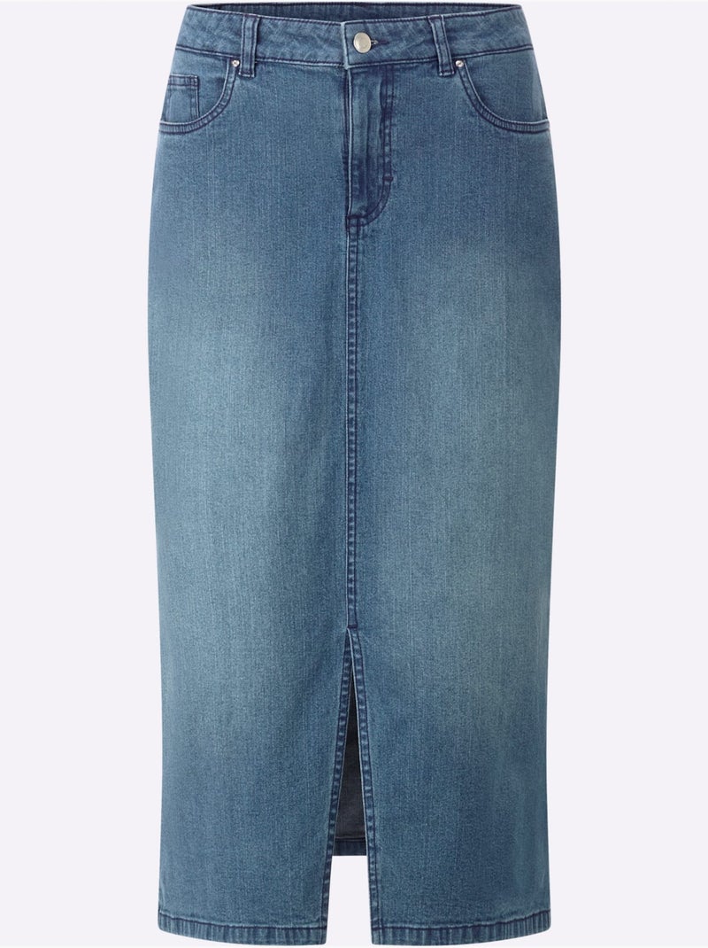 Jupe En Jean Qualité Coton - Taille Standard - Witt Bleu Blanc - Kiabi