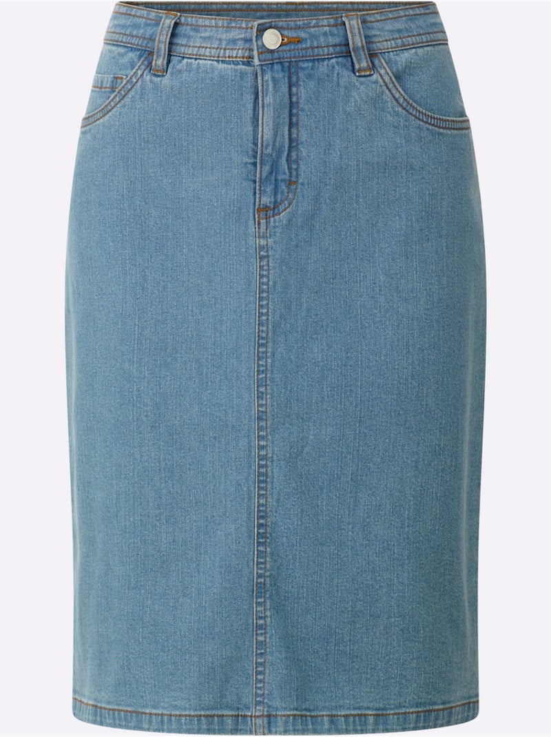 Jupe En Jean Qualité Coton Extensible Indéformable - Taille Standard - Witt Bleu Blanc - Kiabi