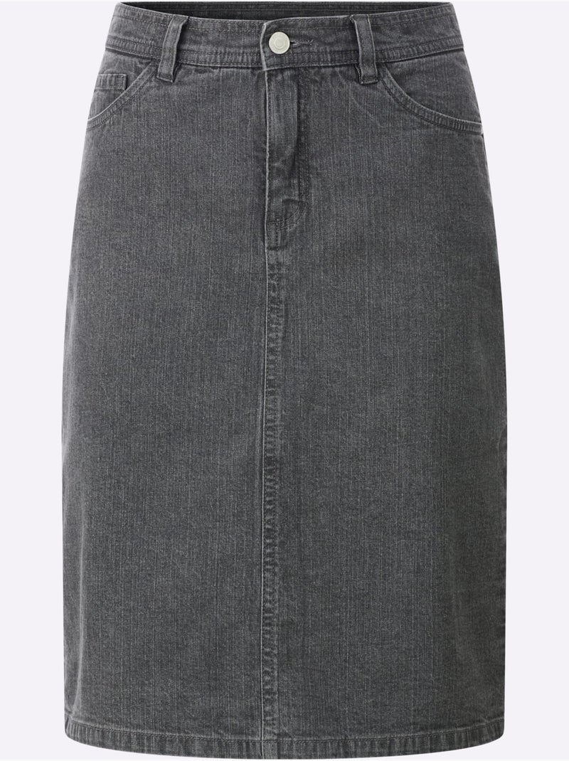 Jupe En Jean Qualité Coton Extensible Indéformable - Taille Standard - Witt Gris - Kiabi