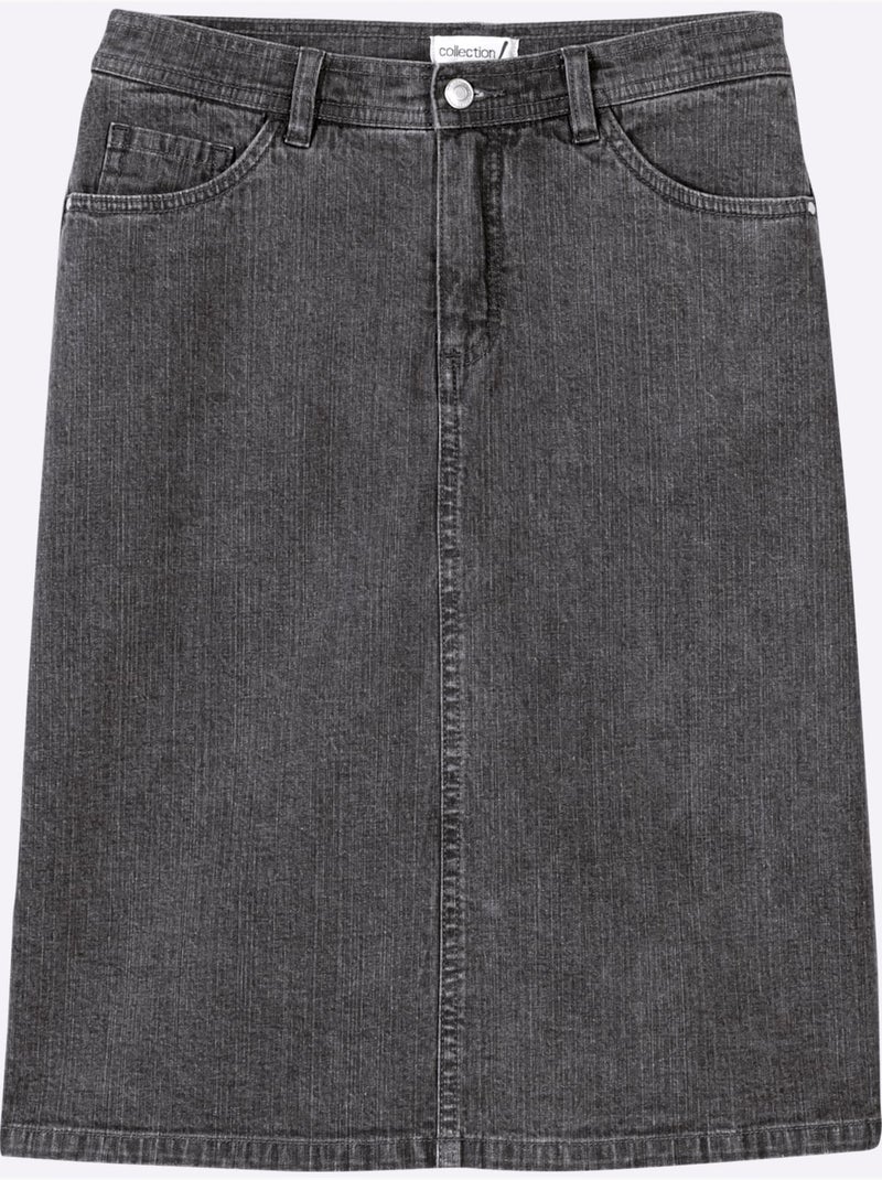 Jupe En Jean Qualité Coton Extensible Indéformable - Taille Standard - Witt Gris - Kiabi