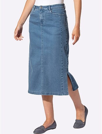 Jupe en jeans avec ceinture et empiècements en dentelle - Taille courte - Witt