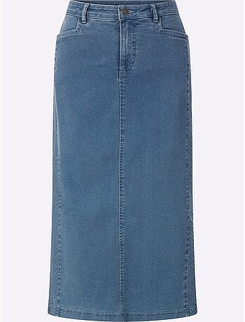 Jupe en jeans avec ceinture et empiècements en dentelle - Taille courte - Witt