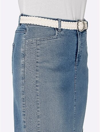Jupe en jeans avec ceinture et empiècements en dentelle - Taille courte - Witt