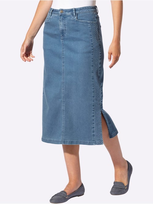 Jupe en jeans avec ceinture et empiècements en dentelle - Taille courte - Witt - Kiabi