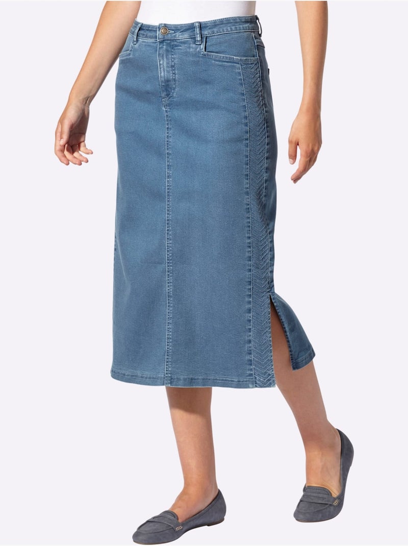 Jupe en jeans avec ceinture et empiècements en dentelle - Taille courte - Witt Bleu Blanc - Kiabi