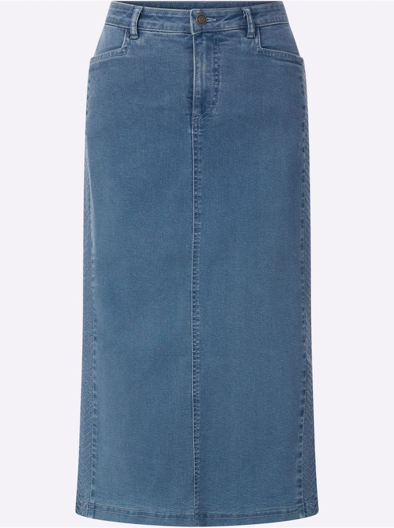 Jupe en jeans avec ceinture et empiècements en dentelle - Taille courte - Witt Bleu Blanc - Kiabi