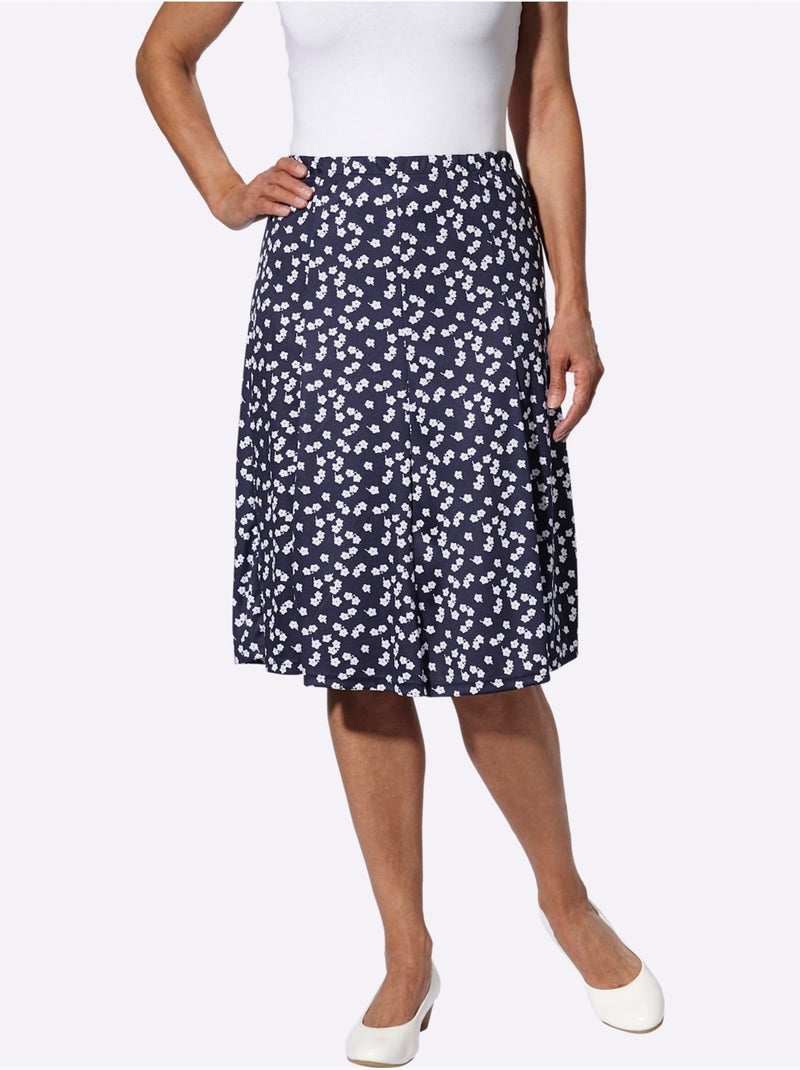 Jupe en jersey à panneaux évasés avec ceinture élastique fleurie - Taille standard - Moda Vilona Blanc Bleu marine Blanc - Kiabi