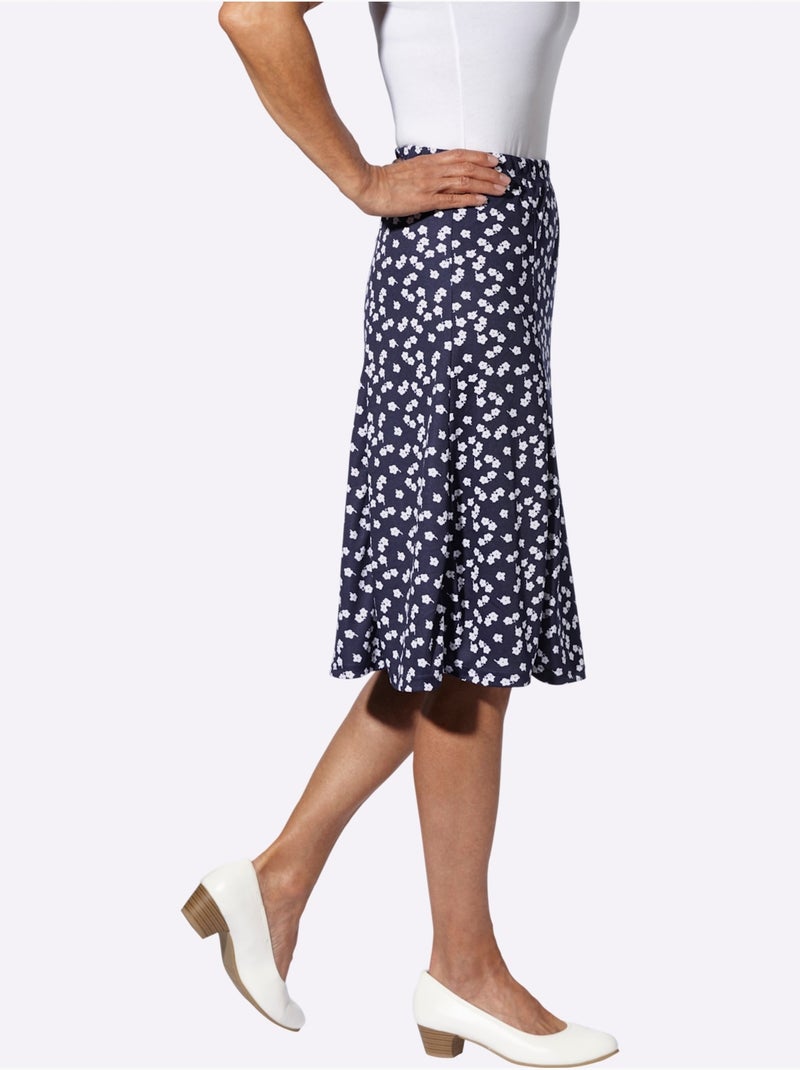 Jupe en jersey à panneaux évasés avec ceinture élastique fleurie - Taille standard - Moda Vilona Blanc Bleu marine Blanc - Kiabi