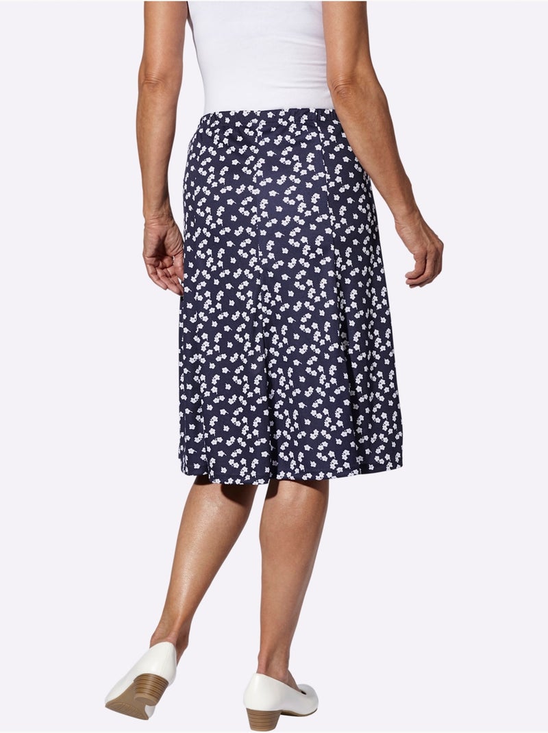 Jupe en jersey à panneaux évasés avec ceinture élastique fleurie - Taille standard - Moda Vilona Blanc Bleu marine Blanc - Kiabi