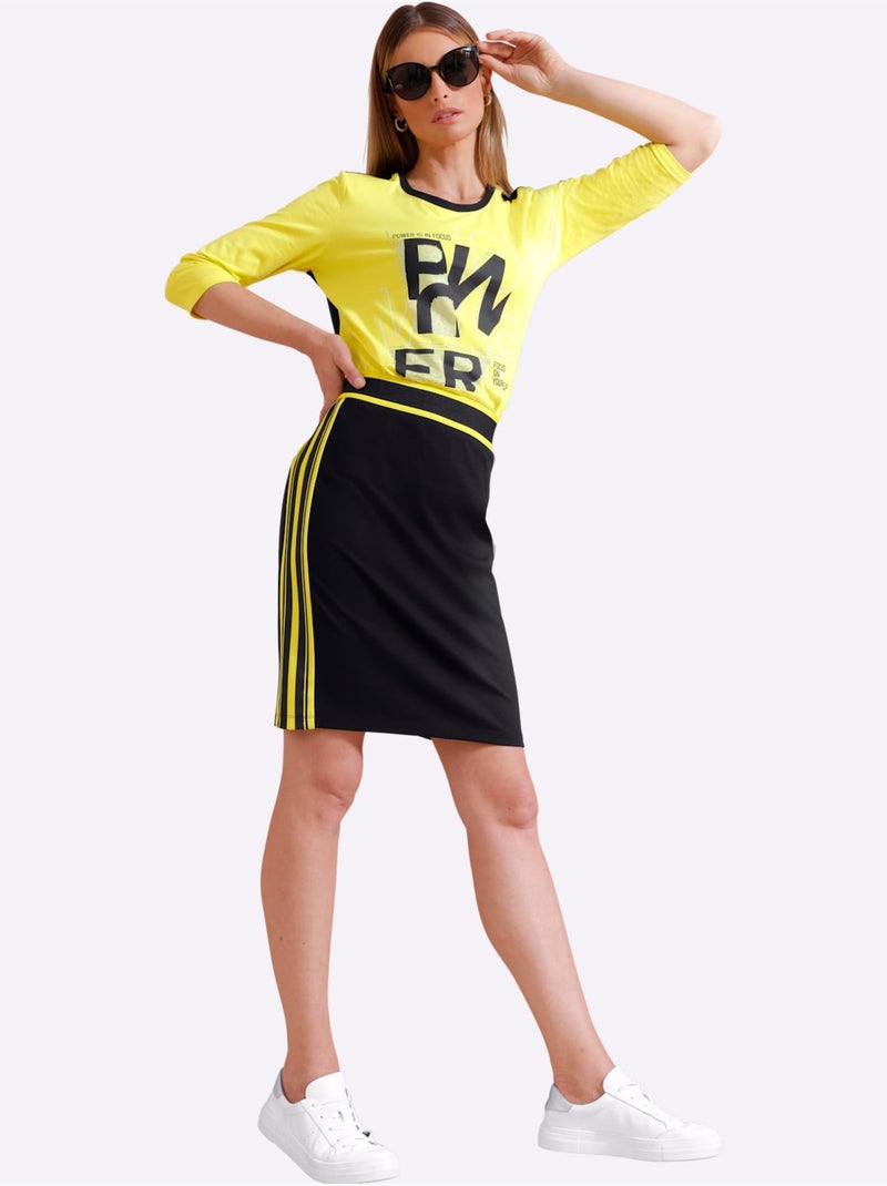 Jupe En Jersey Rayures Contrastées - Taille Standard - helline Noir - Kiabi