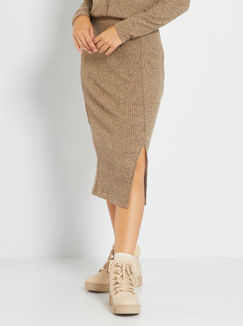 Jupe en maille côtelée Beige - Kiabi