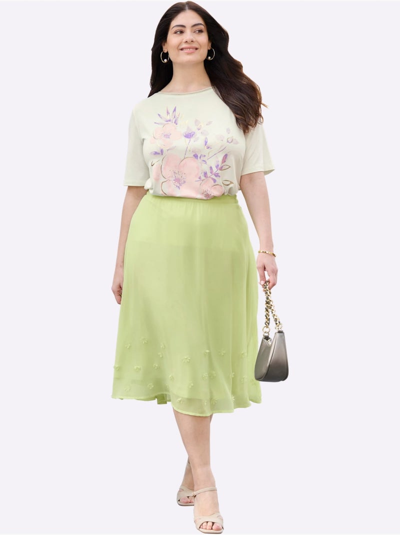 Jupe En Mousseline Applications Florales - Taille Standard - Sheego Vert pistache - Kiabi