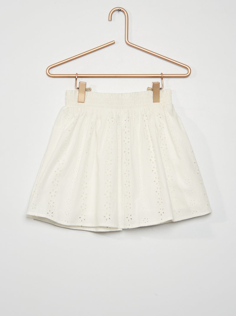 Jupe en popeline avec taille smockée blanc - Kiabi