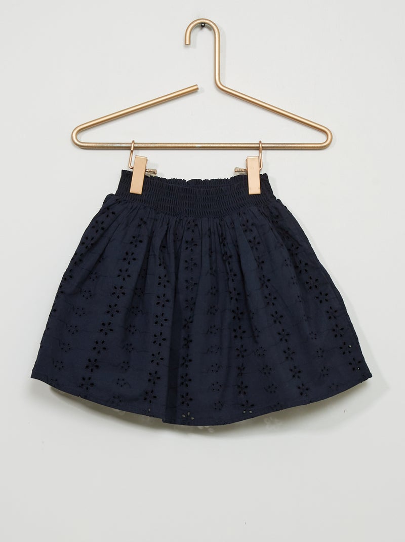 Jupe en popeline avec taille smockée bleu marine - Kiabi