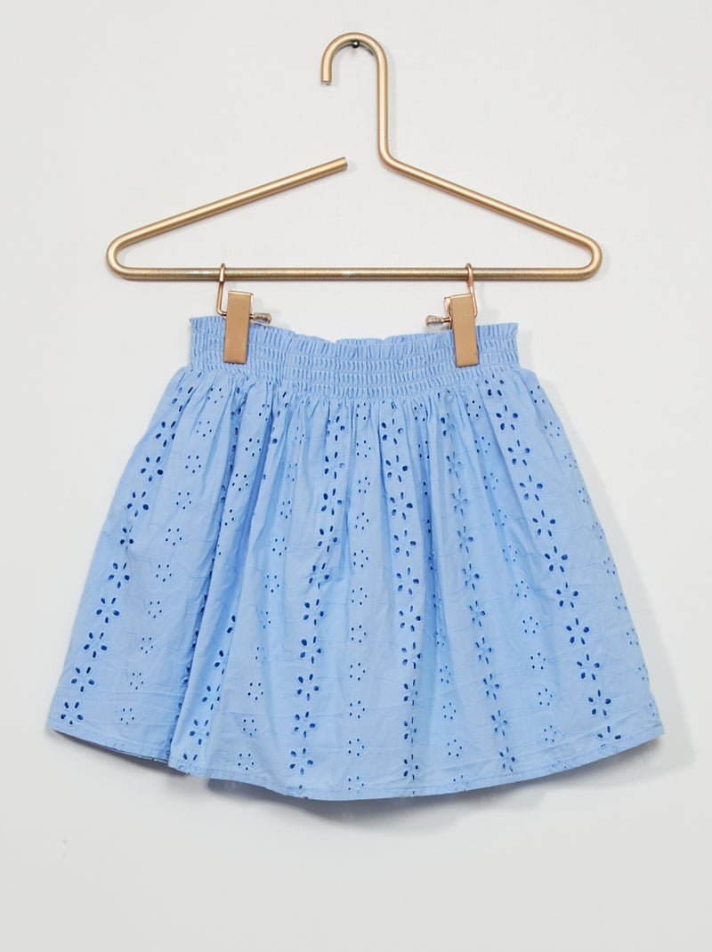 Jupe en popeline avec taille smockée Bleu - Kiabi