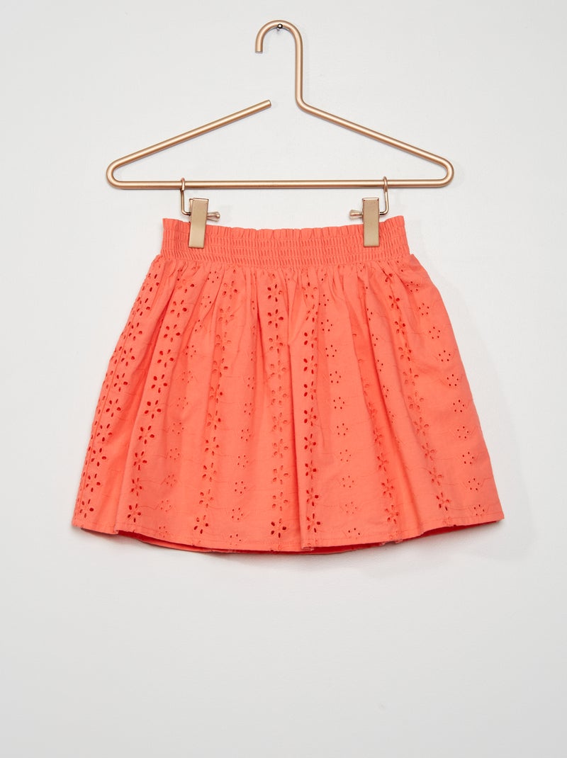 Jupe en popeline avec taille smockée orange - Kiabi
