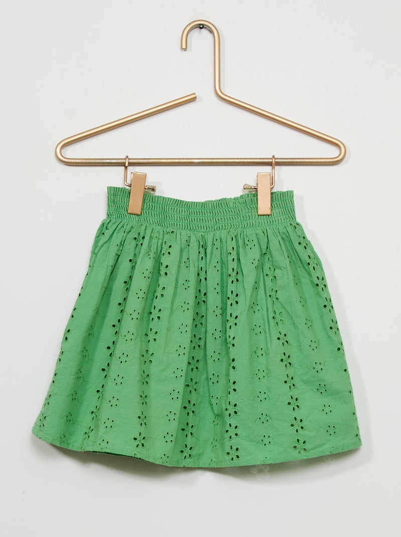 Jupe en popeline avec taille smockée Vert - Kiabi