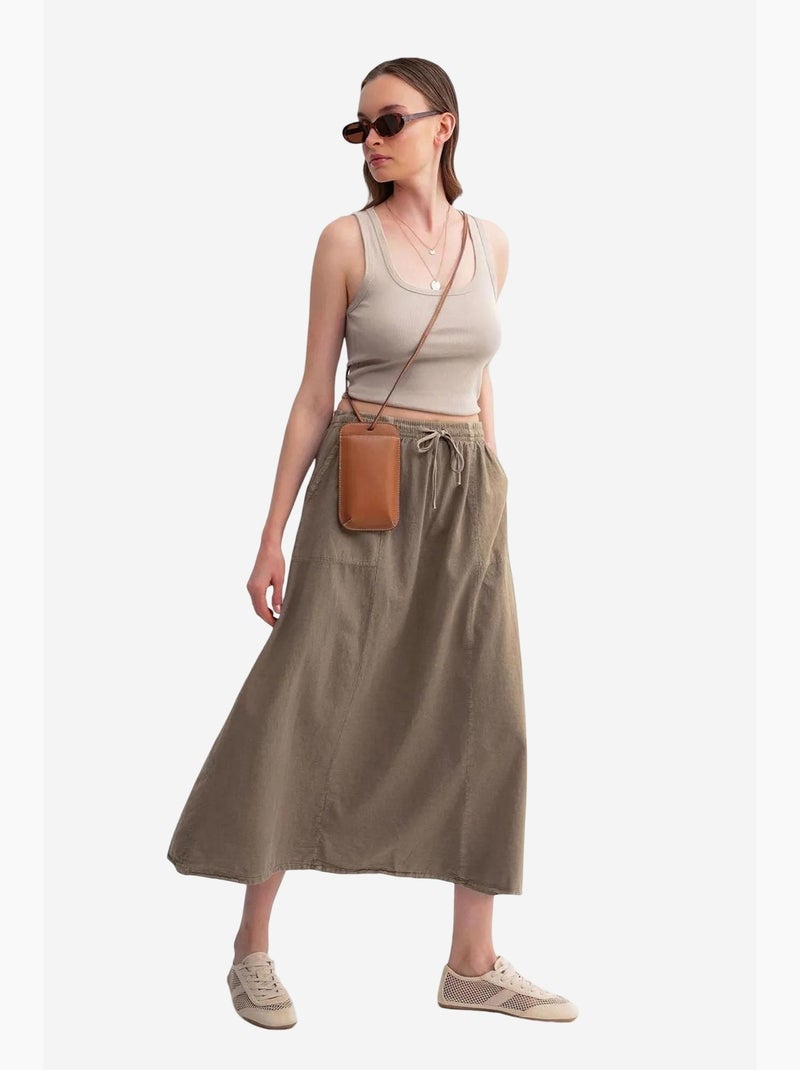 Jupe en popeline taille haute avec fermeture à cordon mixray Beige argile - Kiabi