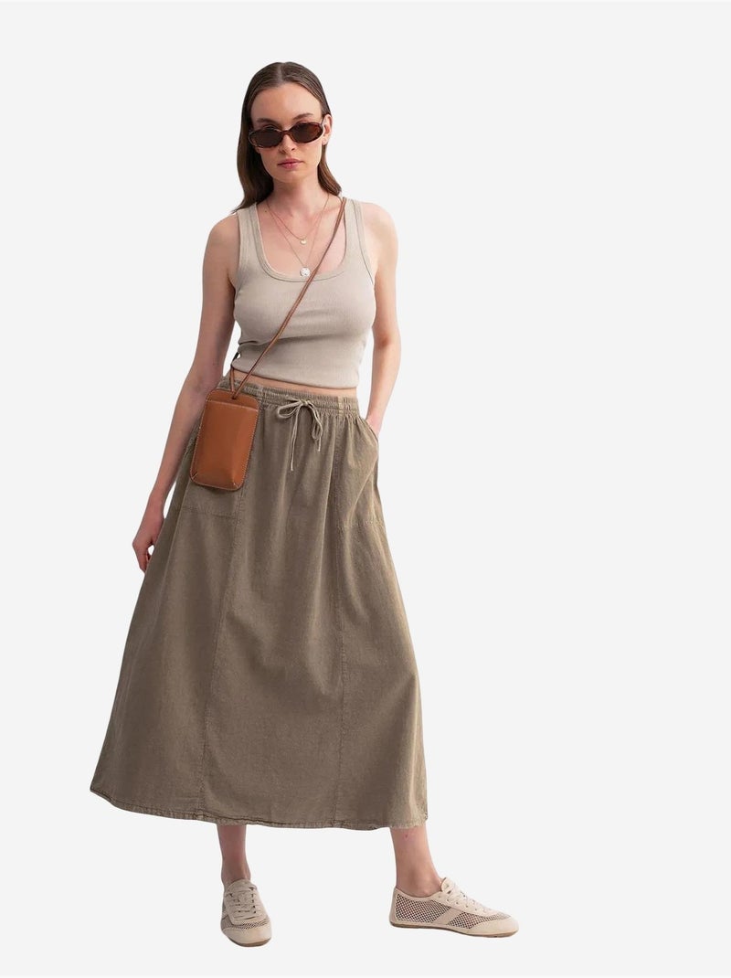 Jupe en popeline taille haute avec fermeture à cordon mixray Beige argile - Kiabi
