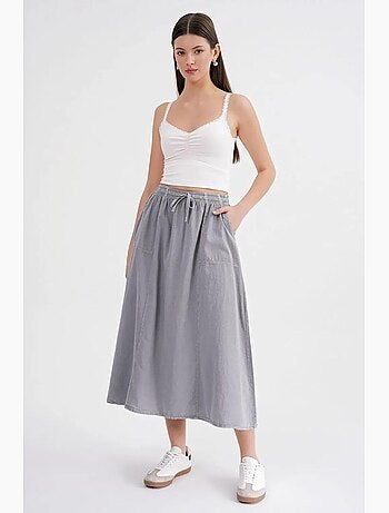 Jupe en popeline taille haute avec fermeture à cordon mixray