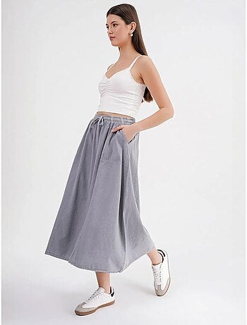 Jupe en popeline taille haute avec fermeture à cordon mixray