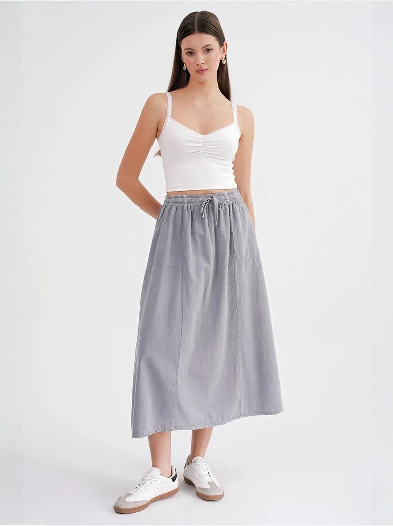 Jupe en popeline taille haute avec fermeture à cordon mixray Gris - Kiabi