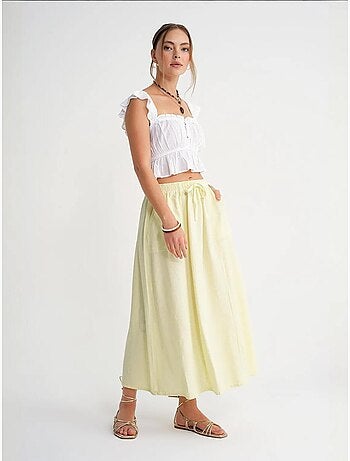Jupe en popeline taille haute avec fermeture à cordon mixray
