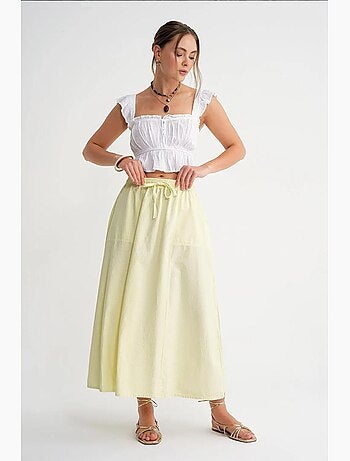 Jupe en popeline taille haute avec fermeture à cordon mixray