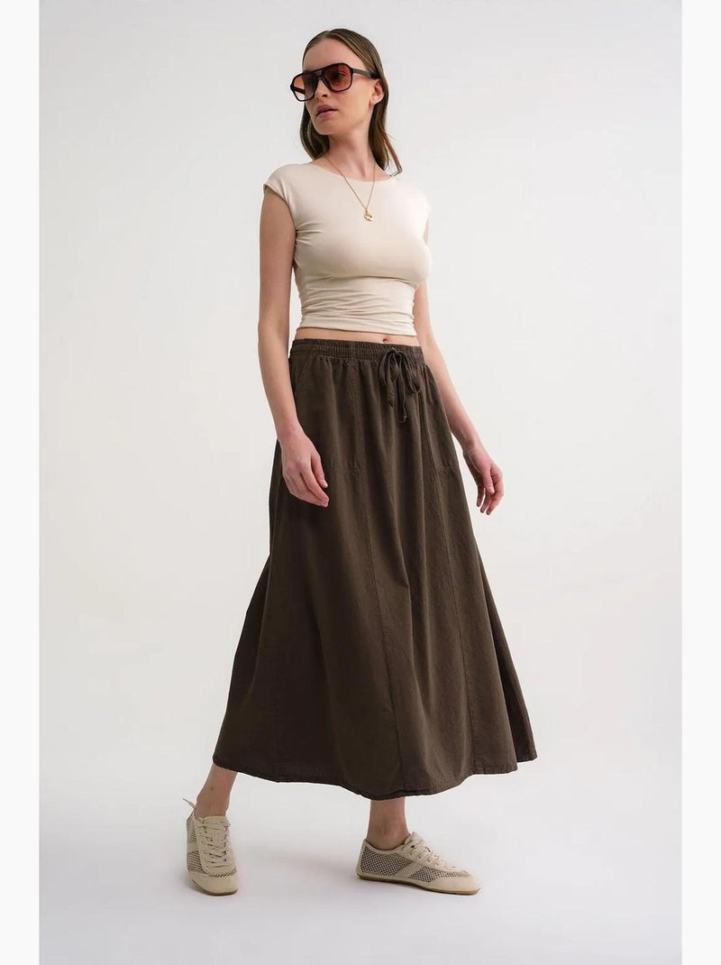 Jupe en popeline taille haute avec fermeture à cordon mixray Kaki - Kiabi
