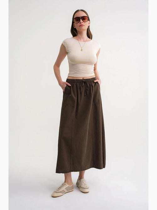 Jupe en popeline taille haute avec fermeture à cordon mixray - Kiabi Jupe en popeline taille haute avec fermeture à cordon mixray - Kiabi