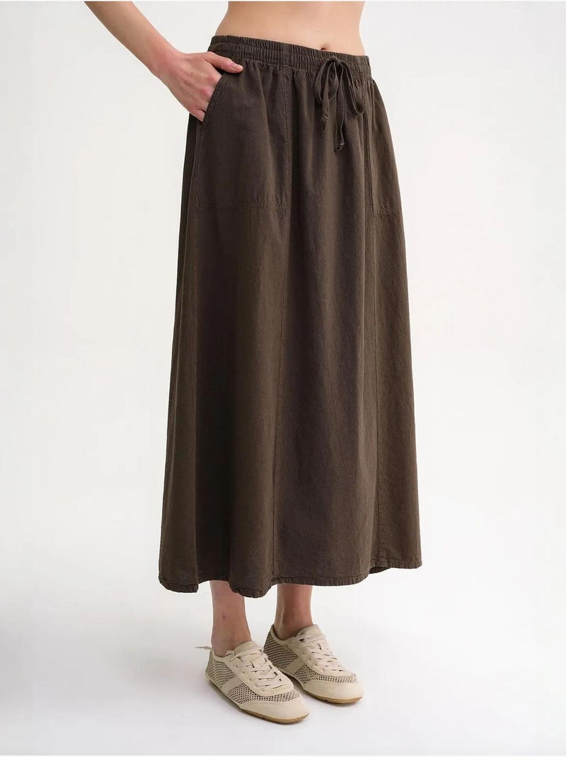 Jupe en popeline taille haute avec fermeture à cordon mixray Kaki - Kiabi