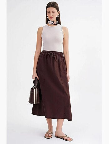 Jupe en popeline taille haute avec fermeture à cordon mixray