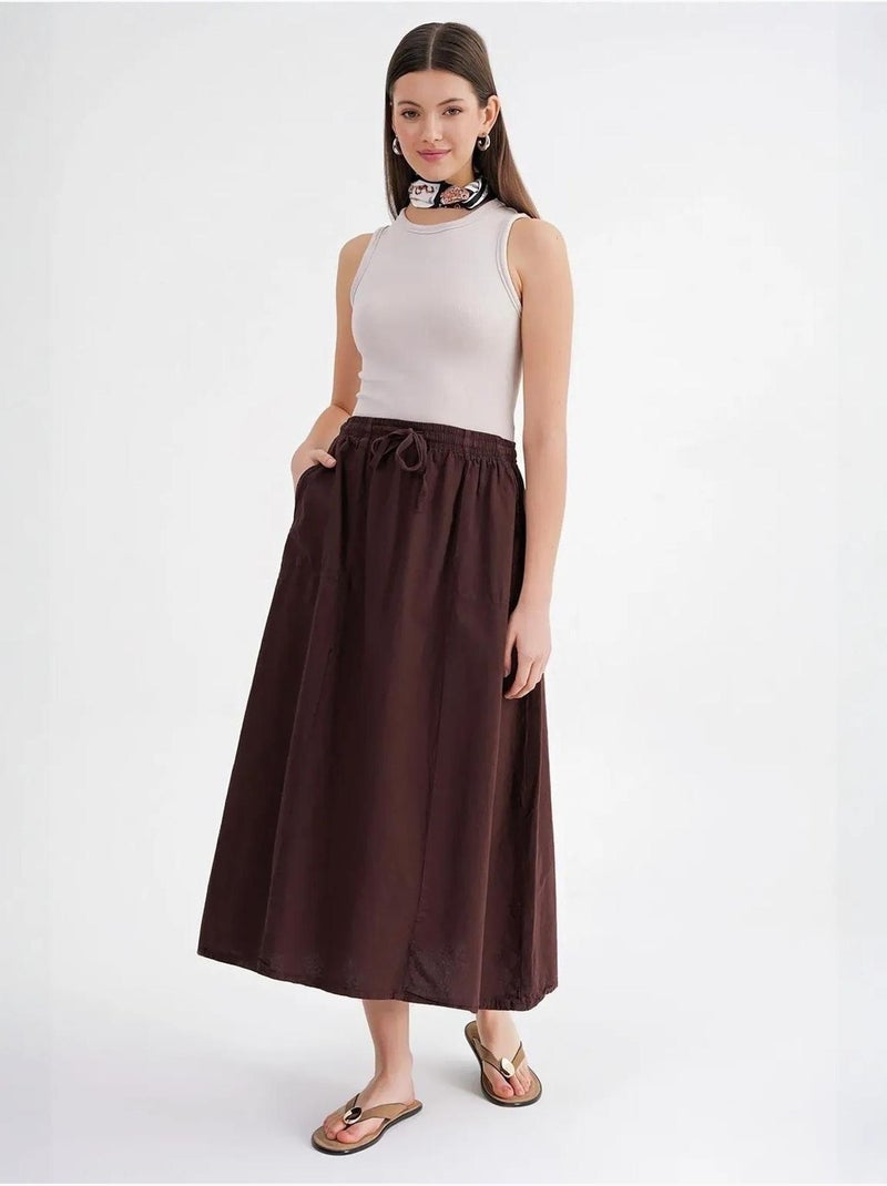 Jupe en popeline taille haute avec fermeture à cordon mixray Marron foncé - Kiabi