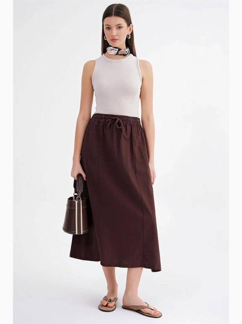 Jupe en popeline taille haute avec fermeture à cordon mixray Marron foncé - Kiabi