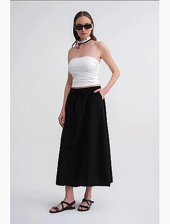 Jupe en popeline taille haute avec fermeture à cordon mixray