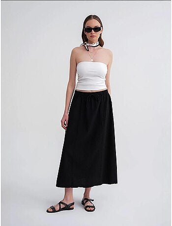 Jupe en popeline taille haute avec fermeture à cordon mixray