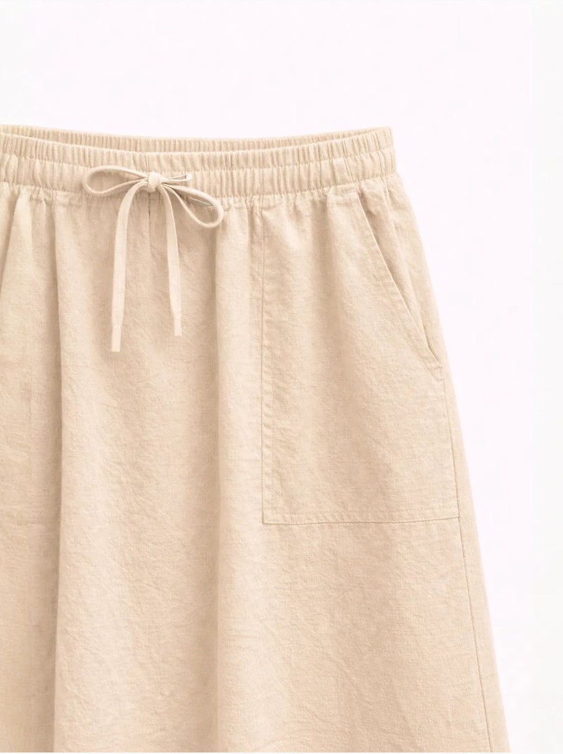 Jupe en popeline taille haute avec fermeture à cordon mixray Sable - Kiabi
