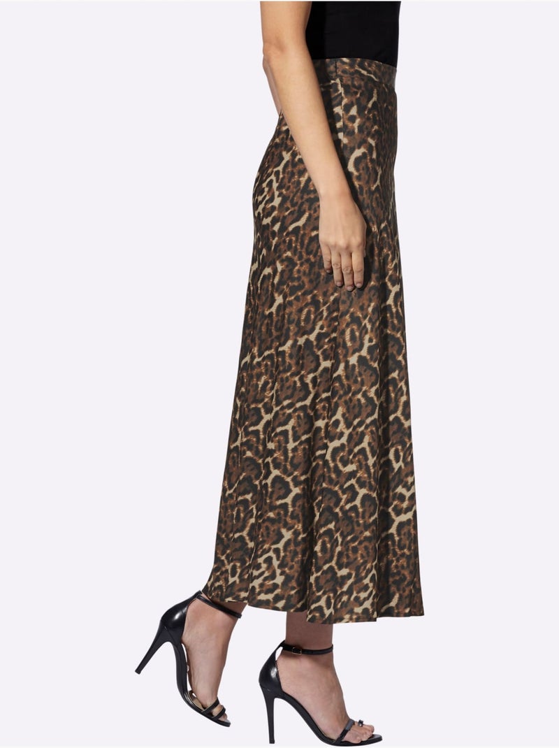 Jupe En Satin Joli Motif Léopard - Taille Standard - Helline Noir Marron - Kiabi