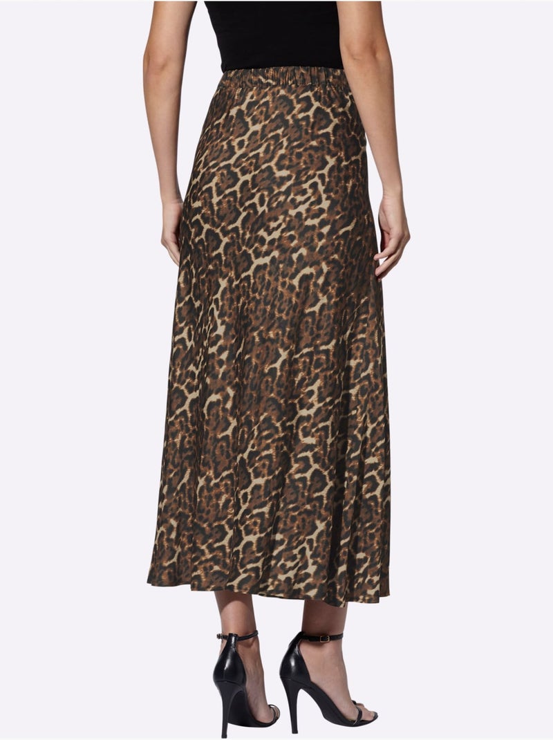 Jupe En Satin Joli Motif Léopard - Taille Standard - Helline Noir Marron - Kiabi