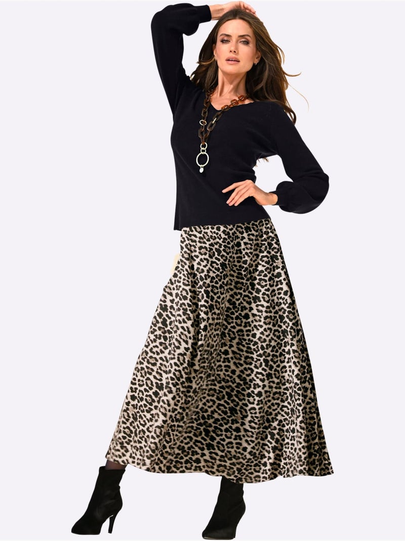 Jupe En Satin Joli Motif Léopard - Taille Standard - Helline Noir Marron - Kiabi