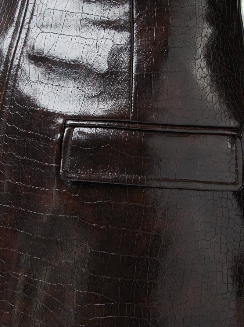 Jupe en simili 'peau de serpent' poches à rabat Marron - Kiabi