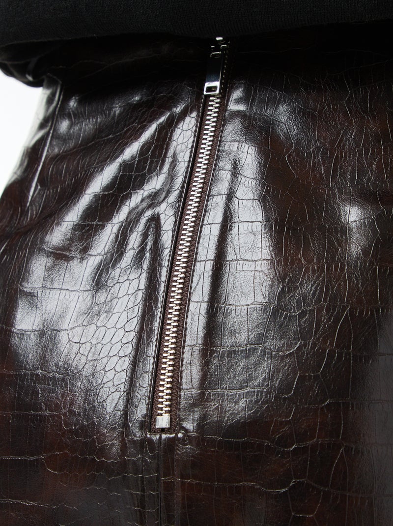 Jupe en simili 'peau de serpent' poches à rabat Marron - Kiabi