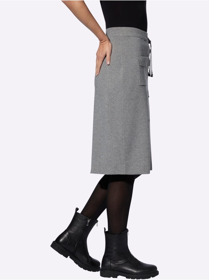Jupe En Tricot Ceinture élastique, Coulisse Et Lien à Nouer - Taille Standard - Helline Gris chiné - Kiabi