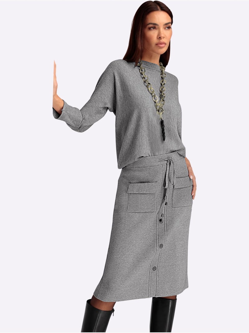 Jupe En Tricot Ceinture élastique, Coulisse Et Lien à Nouer - Taille Standard - Helline Gris chiné - Kiabi