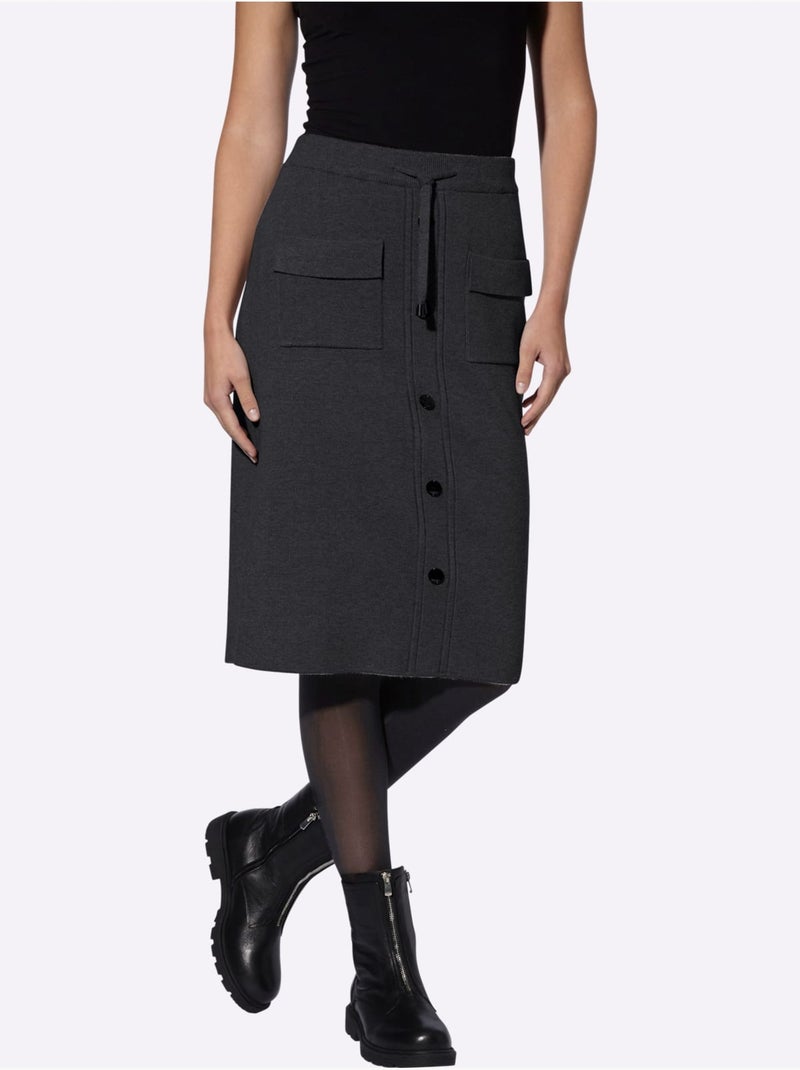 Jupe En Tricot Ceinture élastique, Coulisse Et Lien à Nouer - Taille Standard - Helline Noir - Kiabi