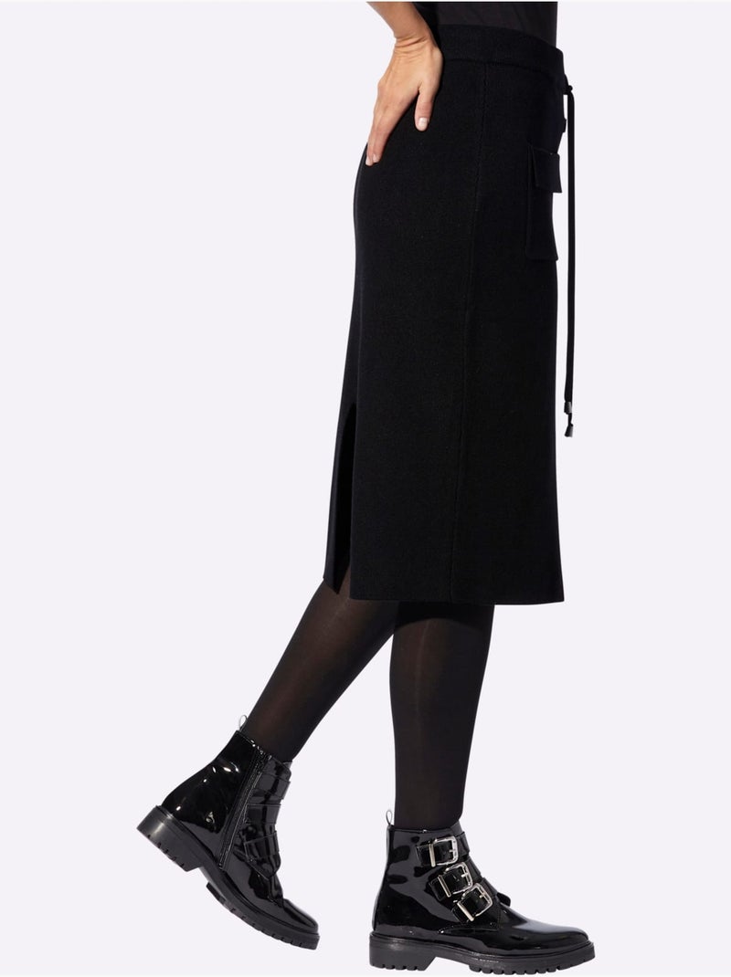 Jupe En Tricot Ceinture élastique, Coulisse Et Lien à Nouer - Taille Standard - Helline Noir - Kiabi